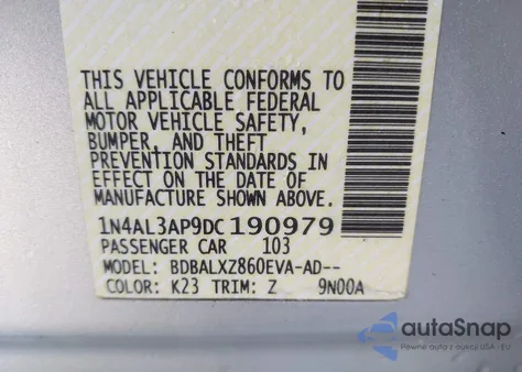 2013 Nissan Altima 2.5 Sl z USA, uszkodzony, nr VIN 1N4AL3AP9DC190979